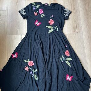 Floral Embroidered Black Dress